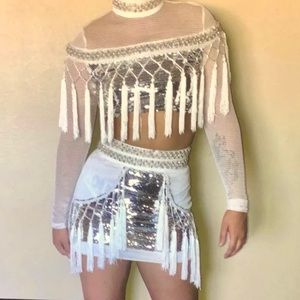 Sequins fringe two piece mini skirt
